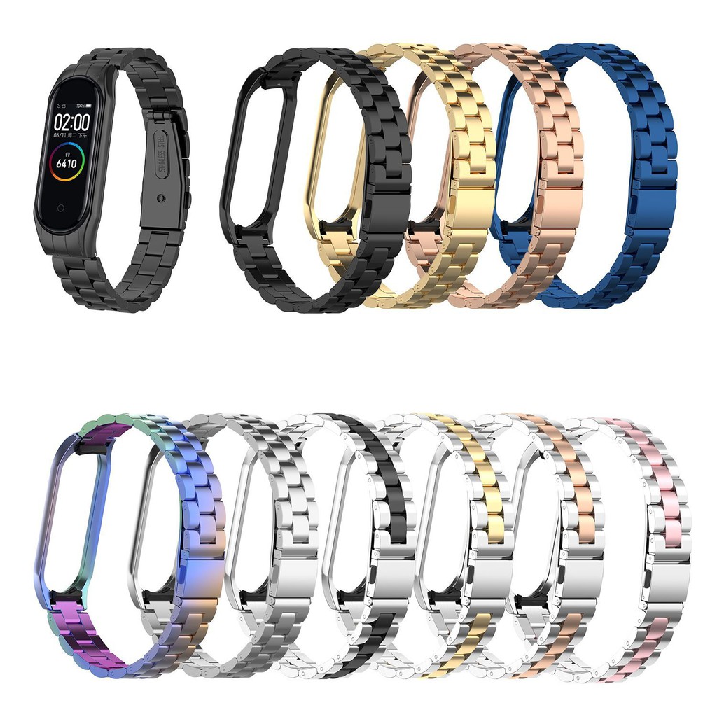 Stainless steel metal case wristband for Xiaomi mi band 3 4 5 6 watch