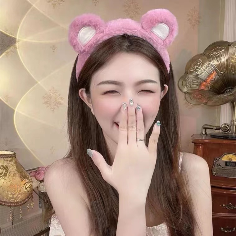 ✨✨Băng Đô Cài Tóc Rửa Mặt Hình Tai Gấu / Dâu Tây Bằng Lông Nhung Dễ Thương Xinh Xắn