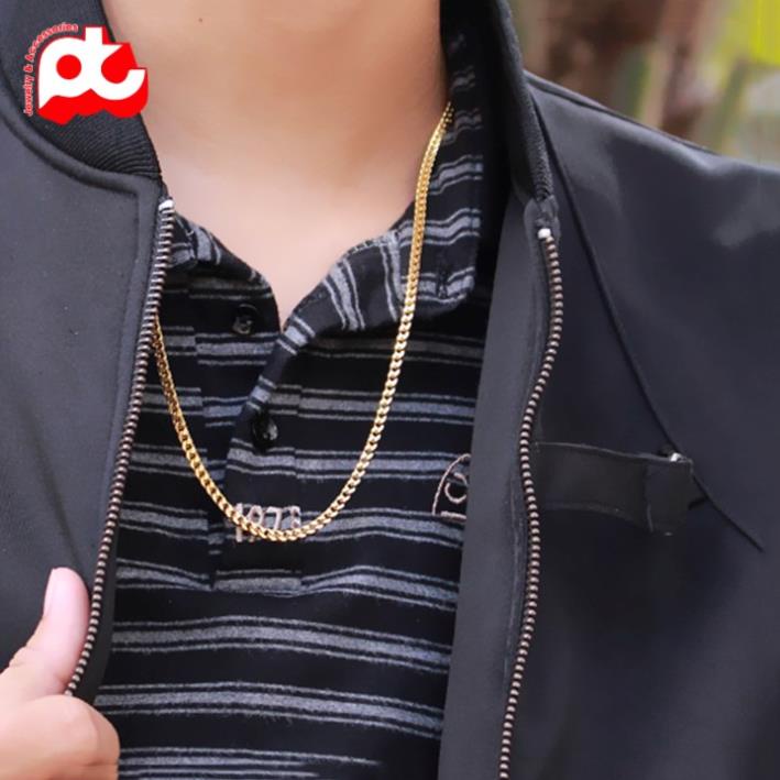 Dây chuyền titan nam cao cấp đẹp sang trọng thép không gỉ kiểu lặc vuông PT JEWELRY kích cỡ 3mm mạ vàng PTDCNA62