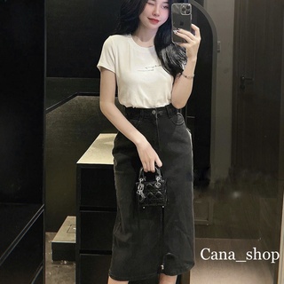 Chân váy jean dài màu đen cạp chun i canashop