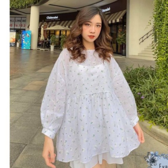 Áo babydoll xô thêu hoa siêu điệu.Áo babydoll kiểu cách thêu hoa tay bồng siêu xinh