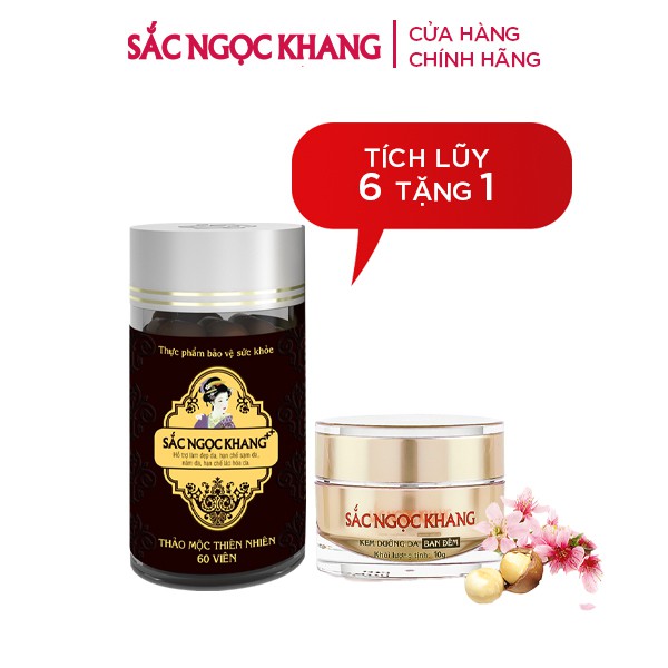 Bộ đôi chống lão hóa, chống nám cao cấp Sắc Ngọc Khang [Viên uống Sắc Ngọc Khang ++& Kem dưỡng đêm Sắc Ngọc Khang 10g]