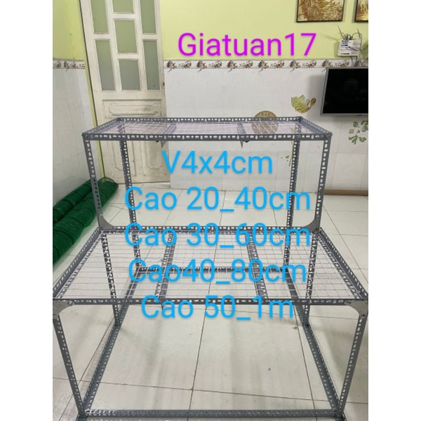 Kệ bậc thang v lỗ 2 bậc V4x4cm  (dạng vỉ ô lưới sắt) cao 20-40cm, 30-60cm,40-80cm,50_1m để cây và hàng hoá