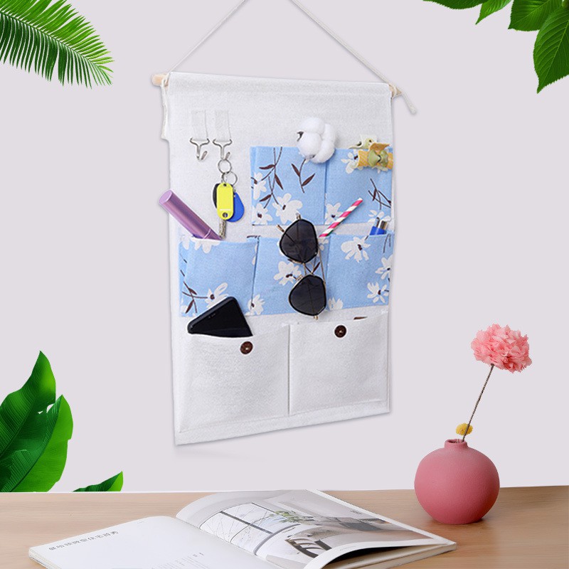 SG - Túi vải treo tường đựng đồ đa năng 7 ngăn xinh xắn, shop lians có 2 móc treo đồ tiện lợi