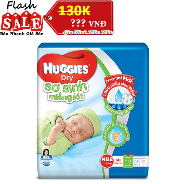 Miếng Lót Sơ Sinh Huggies Dry Newborn 2 - 60 Miếng cho bé 4-7kg