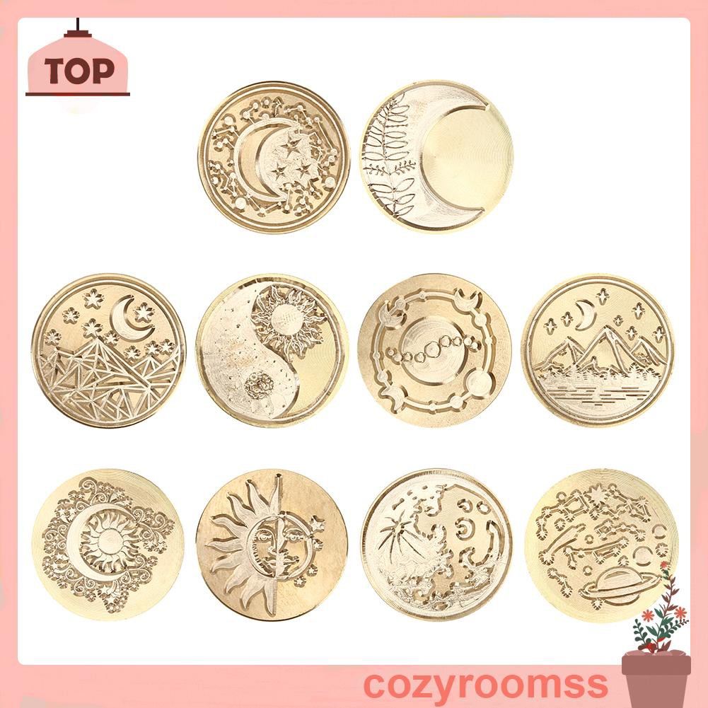 Đầu con dấu sáp hình tròn họa tiết mặt trăng ngôi sao bằng đồng phong cách cổ điển đẹp mắt