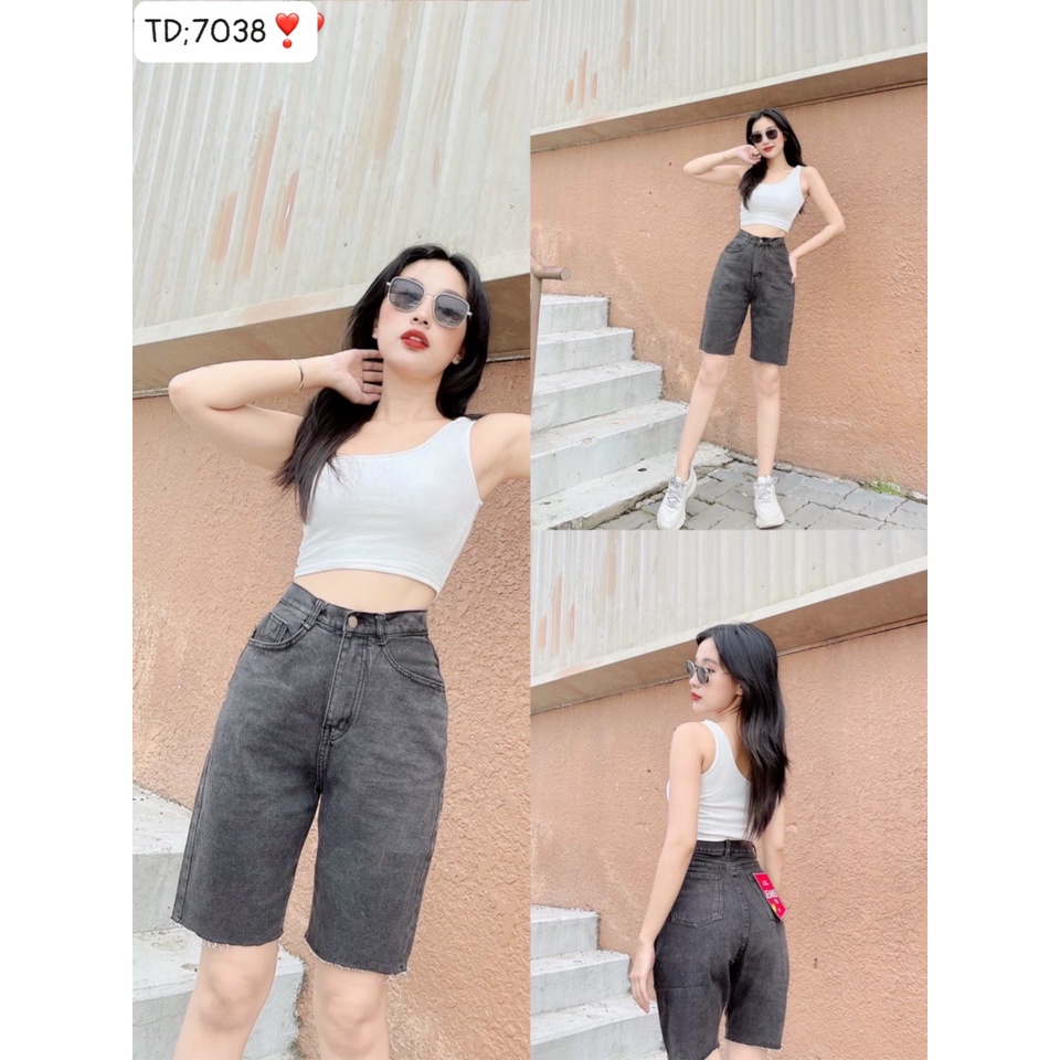 Quần short jean nữ quần ngố ống rộng cạp cao cắt lai cá tính M Fashion 7038