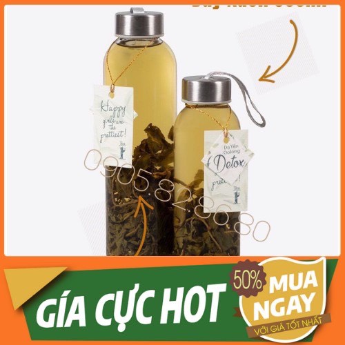 [LOẠI 1- GIÁ HỦY DIỆT] BÌNH NƯỚC THỦY TINH, CHAI DETOX CÓ DÂY XÁCH 500ML