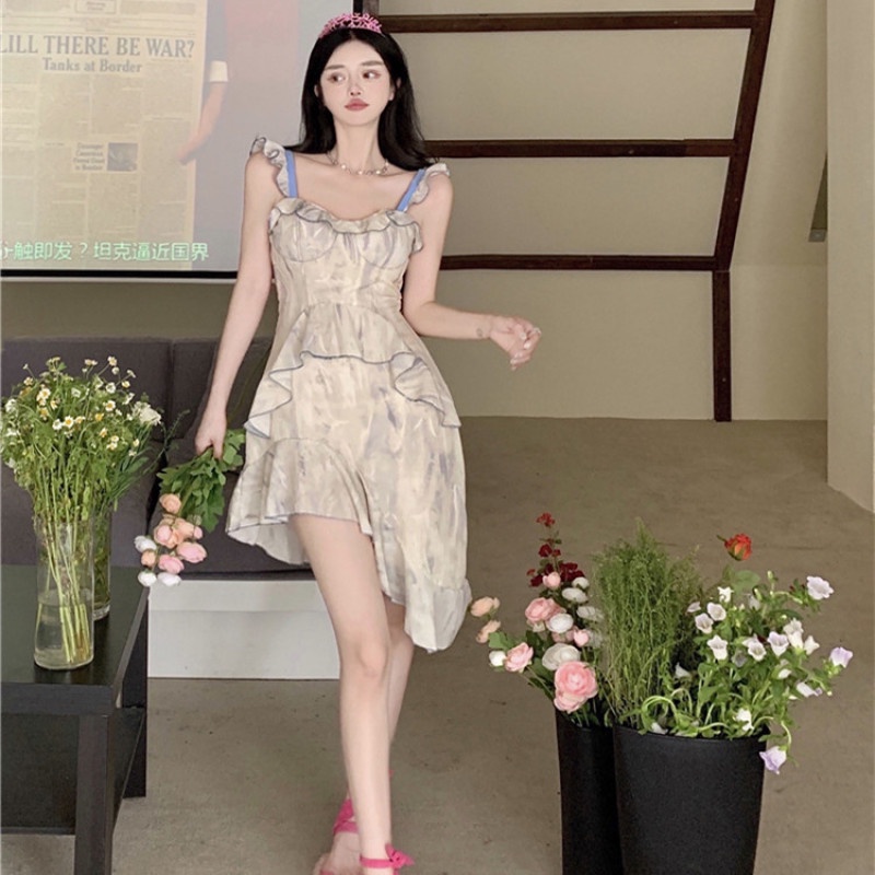 Đầm Hai Dây Nhún Bèo Màu Nhuộm Tie-Dye Thời Trang Mùa Hè