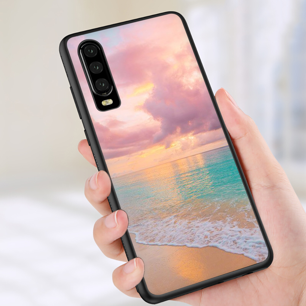 Ốp Điện Thoại Tpu Dẻo Màu Đen In Hình Bãi Biển Thời Trang Chống Rơi Cho Huawei P20 Lite 2018 P20 Lite P30 Lite P30 Pro P30