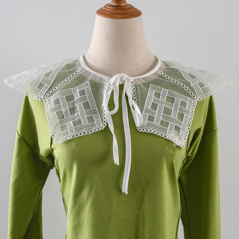 Khăn Choàng Lưới Phối Ren Thêu Họa Tiết Kẻ Sọc Caro Có Thể Tháo Rời Cho Nữ