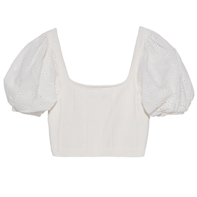 Bigsize Áo Croptop Cổ Vuông Phối Tay Ren Dáng Ôm Cho Nữ Big size Purpleheart