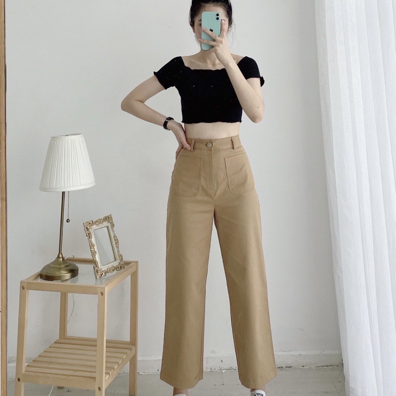 Quần kaki dài ống suông rộng, quần cullotes hai túi Sib Pants - Sibling House