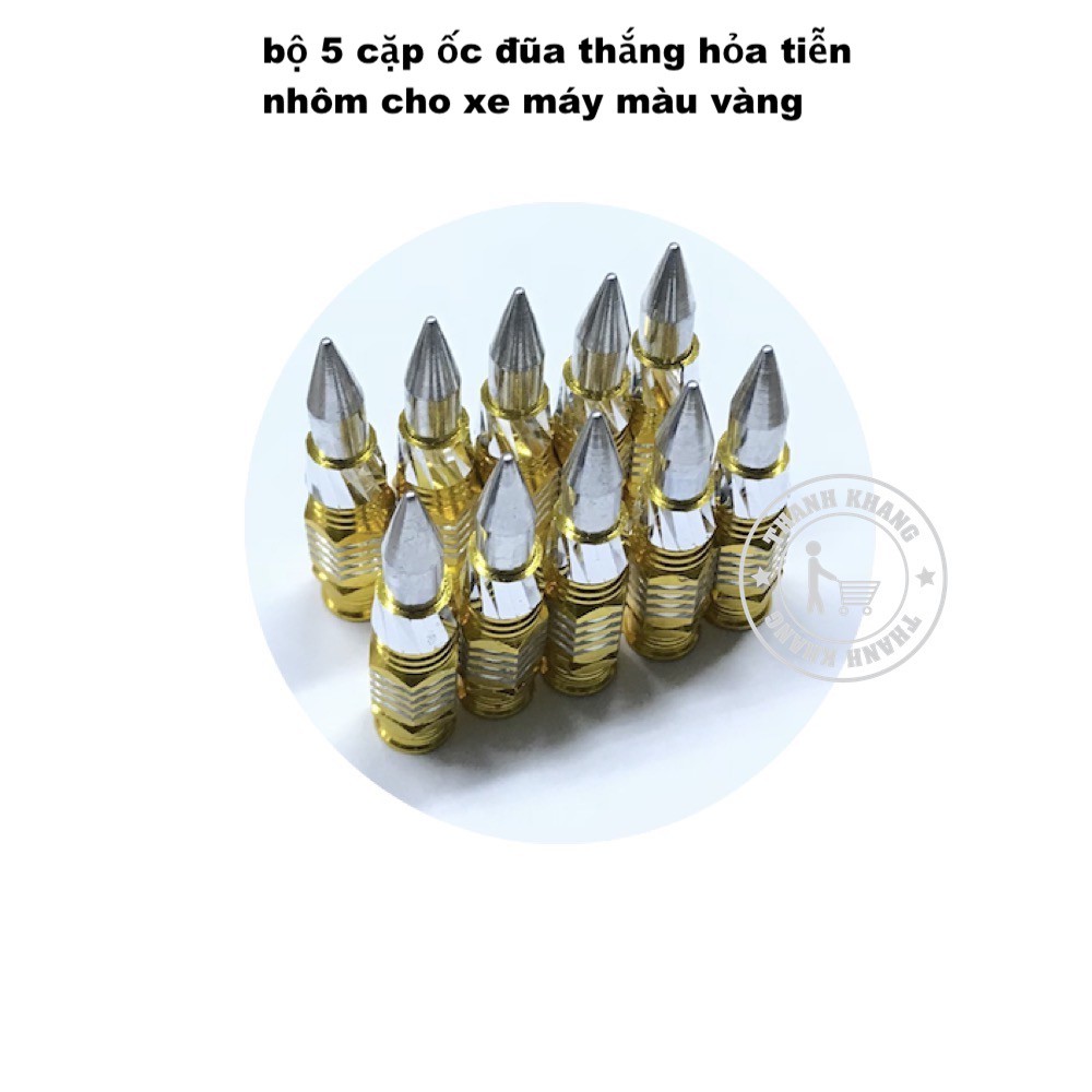 Bộ 5 cặp ốc đũa thắng hỏa tiễn nhôm, gắn mọi loại xe máy( cho cả exciter, winner).màu vàng thanh khang 006001274 (5 cặp)