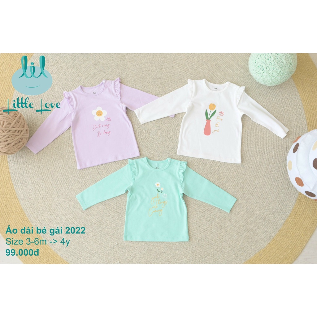 [Mã BMTTC60K giảm đến 60K đơn 50K] Áo dài tay cotton in hình tay bèo cho bé gái từ 3m đến 4y little love (LA08)