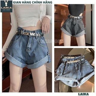 Quần short jeans bò nữ sắn gấu cạp siêu cao tôn dáng cực xinh, quần shors bò lưng cao - LAIKA