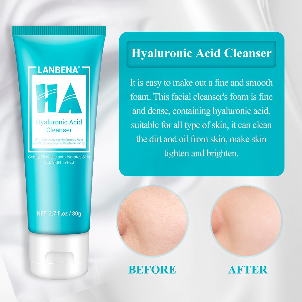 LANBENA Hyaluronic Acid Facial Cleanser Deep Cleansing Reduce Blackheads Moisturizing Oily Skin Facial Care 80ml