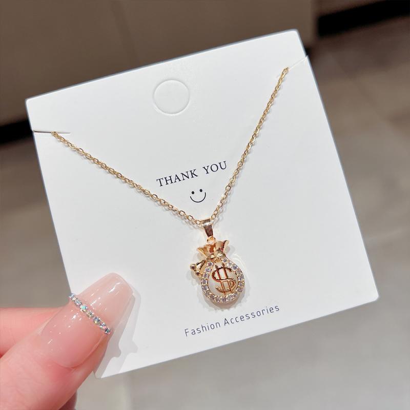 XiaoboACC Vòng Cổ Mặt Hình Túi Tiền Bằng Thép Titan Đính Đá Zircon Sang Trọng - 38CM+6CM