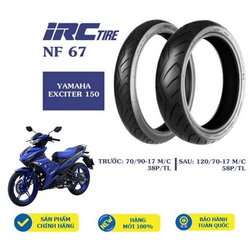 Vỏ Xe Exciter 150 chính hãng IRC trước 70/90-17 TL hoặc sau 120/70-17 TL loại