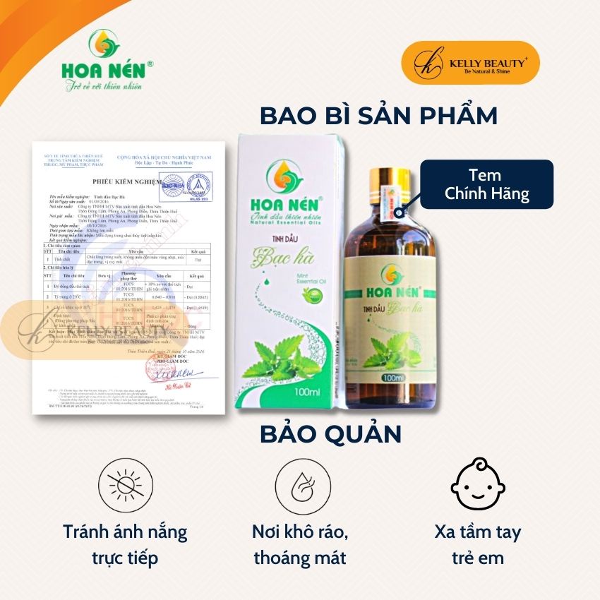 Tinh Dầu Bạc Hà HOA NÉN 100ml - Giúp Thông Mũi, Giảm Đau Bụng, Đầy Hơi, Sát Khuẩn, Đuổi Côn Trùng | KELLY BEAUTY