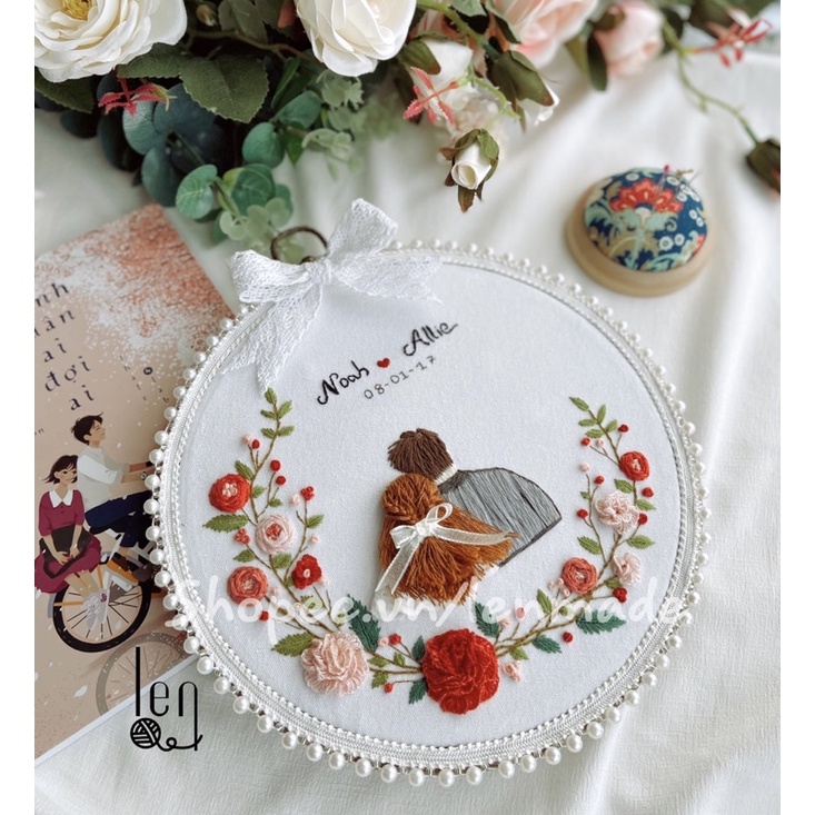 DIY bộ KIT thêu tay kỉ niệm TÌNH YÊU tự làm quà tặng valentine handmade decor trang trí bàn tiệc Lenmade embroidery cưới
