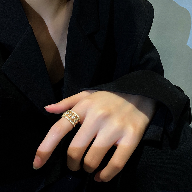Nhẫn Etrendy hai lớp đính đá zircon phong cách Hàn Quốc thời trang cho nữ