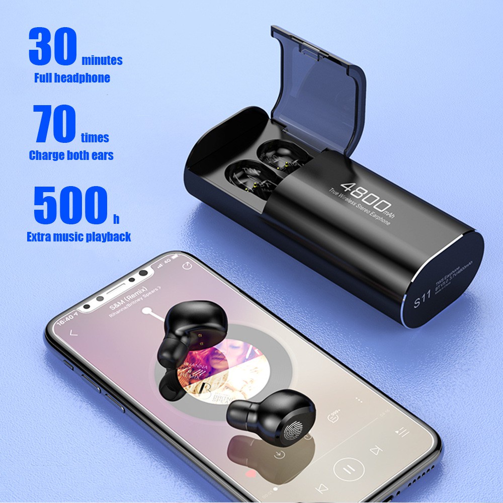 TAI NGHE S11 BLUETOOTH AMOI TWS 5.0 CHÍNH HÃNG CHỐNG NƯỚC IPX5 KIÊM PIN SẠC DỰ PHÒNG 4800MAH