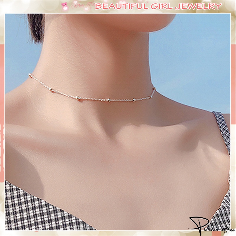 Dây chuyền bằng kim loại đính hạt đơn giản thiết kế nhỏ nhắn thời trang cho nữ