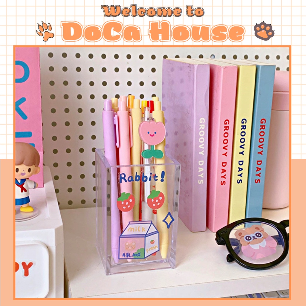 Ống đựng bút DOCA trong suốt, lọ cắm bút acrylic trong suốt, ống đựng cọ trang điểm nhỏ xinh hình vuông