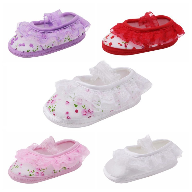 Giày búp bê vải hoa viền ren xinh xắn cho bé