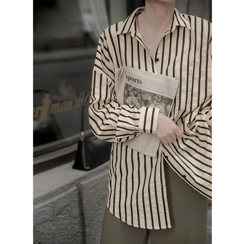 Áo Sơ Mi chiffon Tay Dài Dáng Rộng Kẻ Sọc Thời Trang Hàn Quốc Cho Nữ