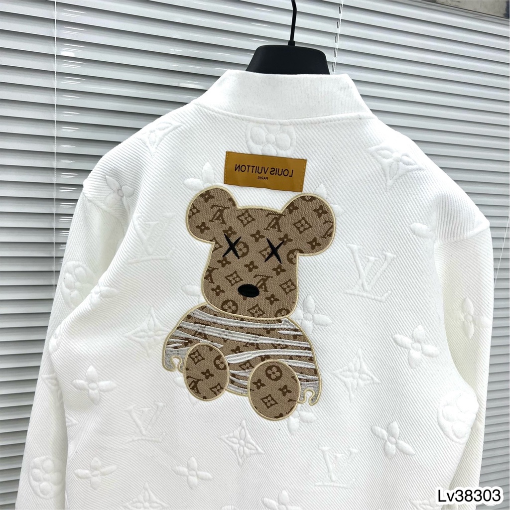 Áo Khoác Bomber Nam Lv Dập Vân Phối Họa Tiết Hình Gấu Thêu Sau Lưng . Áo Khoác Bomber Lv Cao Cấp Cho Nam Nữ - MINH TÂY S