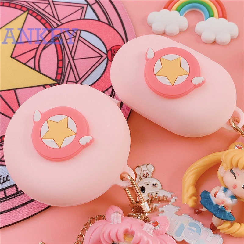 OPPO Enco W11 / Buds / W31 Earphone Silicone Case Pink Girl Sailor Moon Earbuds Waterproof Shockproof Case Soft Protective Case Headphone Cover Headset Skin with Hook