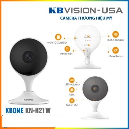 Camera IP wifi KBVISION trong nhà nhỏ gọn - KBONE H21W siêu nét góc nhìn siêu rộng - nghe nói 2 chiều - Hàng chính hãng