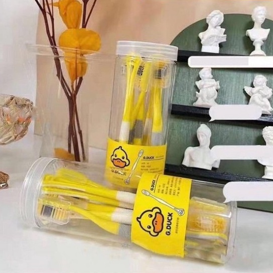 Set 8 Bàn Chải Đánh Răng Vịt Vàng Có Đầu Cạo Lưỡi Tiện Dụng