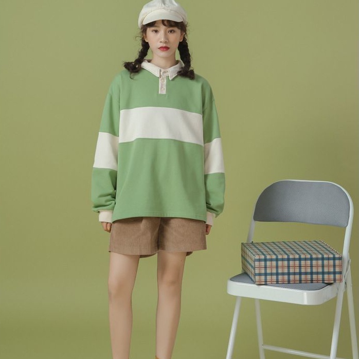 Áo sweater PERTY cổ polo tay dài dáng rộng phong cách Hàn Quốc thời trang mùa thu mới dành cho nữ