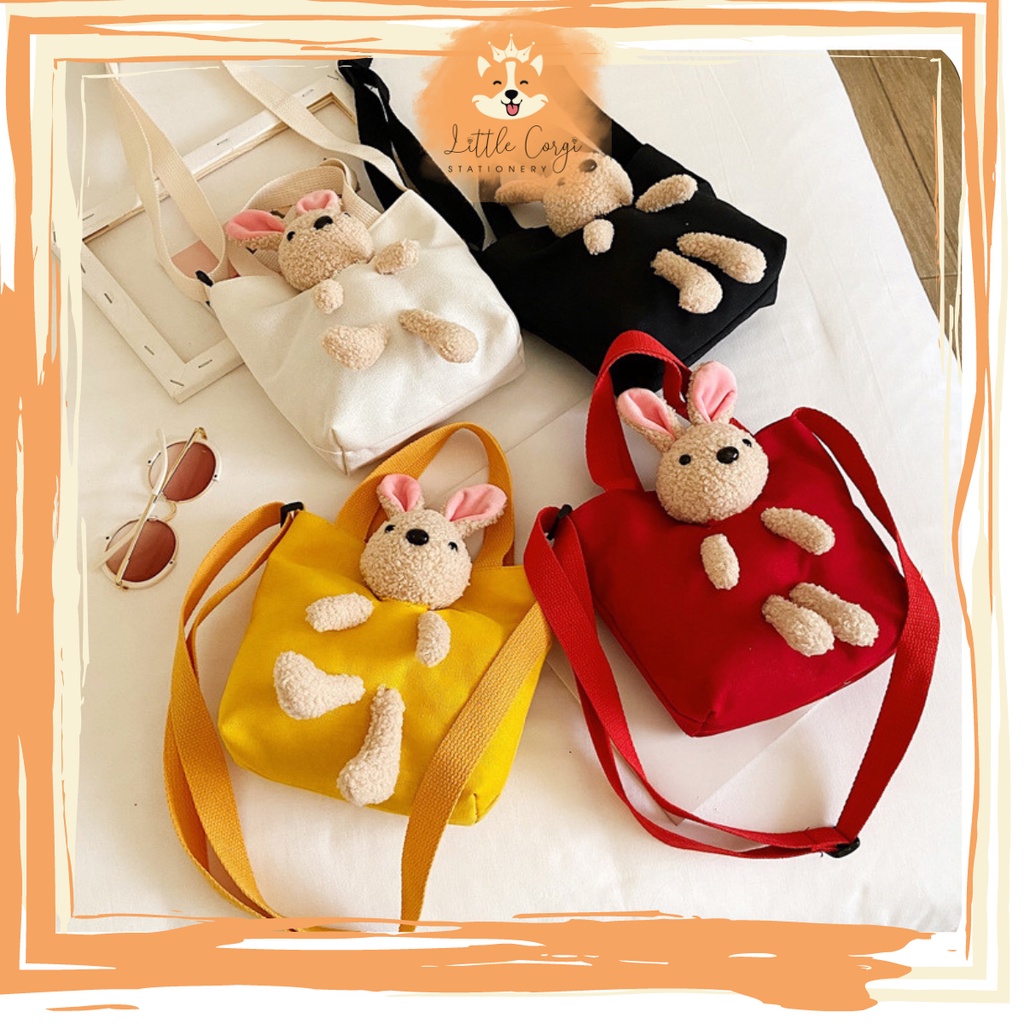 Túi balo đeo chéo mini nhiều màu dễ thương phong cách đơn giản  - Túi vải đeo vai gấu bông nhiều mẫu dễ thương - Corgi