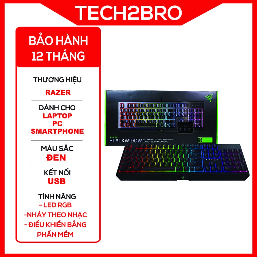 CHÍNH HÃNG RAZER - Bàn phím cơ game Razer Blackwidow Green Switch Chính hãng giá rẻ