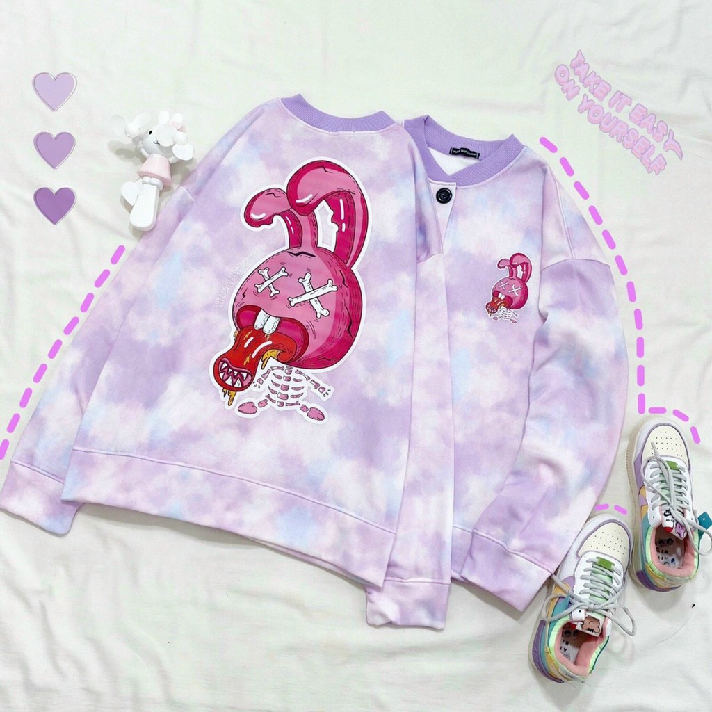 Áo cardigan nữ loang màu in hình thỏ dễ thương