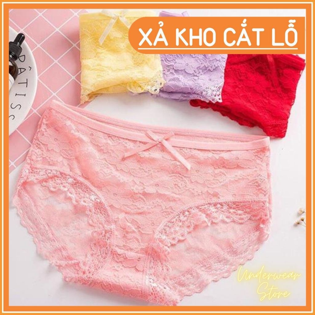Quần Lót Nữ Ren Hoa Cạp Đính Nơ Chất Mềm Mịn Thoáng Mát
