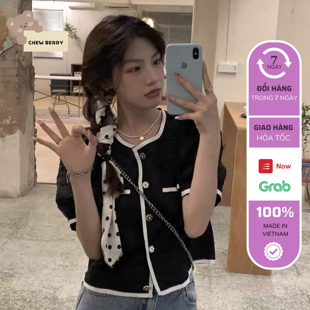 Áo Sơ Mi Cúc Ngọc Chất Xốp Hoa Viền Đen Trắng