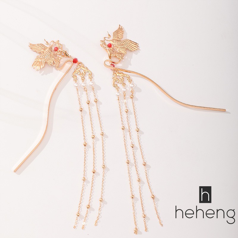 YADORNOS Phong cách cổ điển tóc Crown Set Clip tóc khí chất cổ điển Hanbok trang trí tóc dài tua khí quyển phượng hoàng vương miện