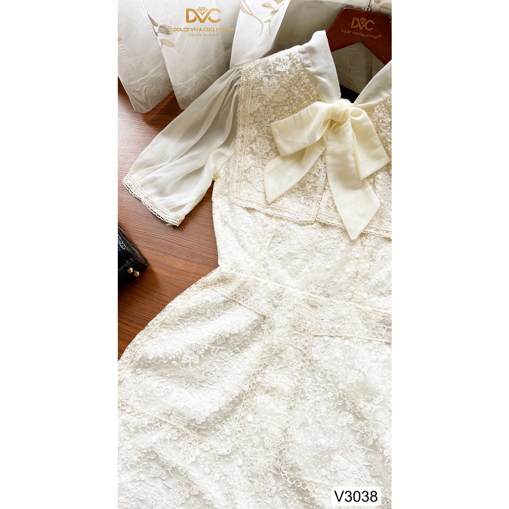 VÁY BE REN CỔ PHỐI NƠ THIẾT KẾ CAO CẤP V3038-DVC