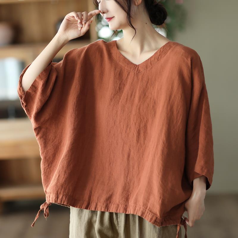 Áo Thun Cánh Dơi Bằng Cotton Lanh Thời Trang Mùa Hè 2022 Cho Nữ Size L-4xl