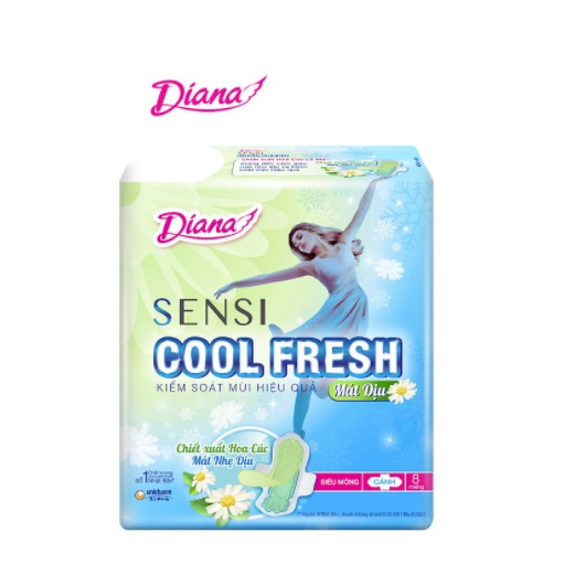Băng Vệ Sinh Diana Sensi Cool hoa cúc Fresh Mát Dịu Siêu Mỏng Cánh Gói 8 Miếng