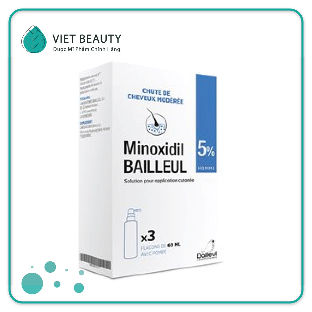 Sản phẩm Giảm Rụng Tóc Minoxidil Bailleul 5% - NHẬP KHẨU PHÁP - NGĂN RỤNG TÓC, KÍCH THÍCH MỌC TÓC  [Hộp 3 lọ 60ml]