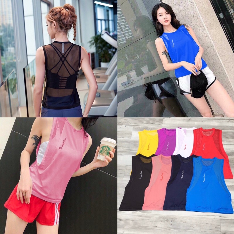 Áo tanktop phối lưới lưng tập Gym, yoga nữ siêu yêu