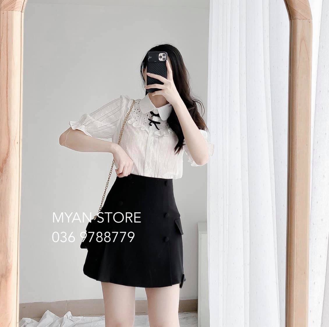 Áo sơ mi thô cổ sen phối thô thêu Avn042107