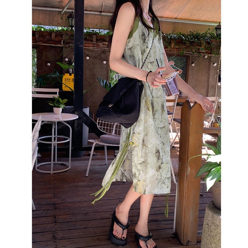 Đầm Hai Dây Mùa Hè Phong Cách Pháp Không Tay Cho Nữ