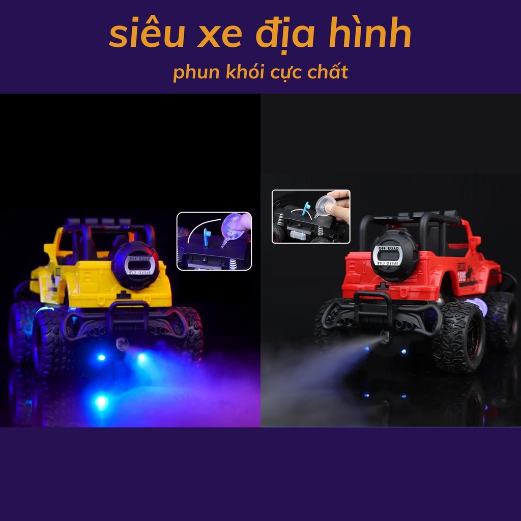 Ô tô điều khiển từ xa địa hình tốc độ cao giá rẻ phun khói và có đèn, đồ chơi điều khiển từ xa cho bé BOBIKIDS OT11
